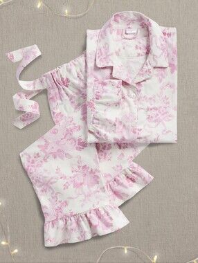 LoveShackFancy x Pottery Barn Pink Floral Fancy Damask Flannel Pajama Set
